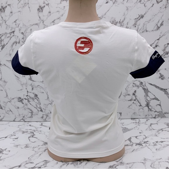 Women's Pepe Jeans White | Navy Signature Tee Shirt - Picture 4 of 4